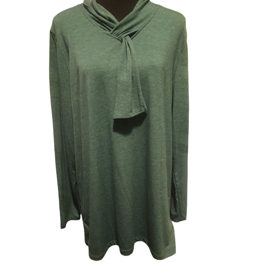 Cuddl Duds Juniper Green Long Sleeve Tunic Top with Tied Front Neckline